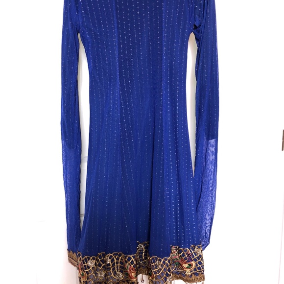 4 pcs Blue/Gold Shalwar kameez Pakistani/Indian - Picture 3 of 7